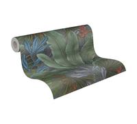 Livingwalls Jungle Paper 396471 en vert, gris, bleu - papier peint à l'aspect de la jungle - papier peint floral avec des feuilles de palmier - papier peint de haute qualité sur 10,05m x 0,53m