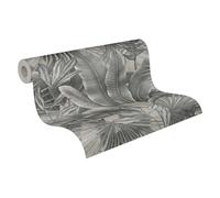 Livingwalls Jungle Papier peint 396473 en gris, beige - papier peint à l'aspect de la jungle - papier peint floral avec des feuilles de palmier - papier peint de haute qualité sur 10,05m x 0,53m
