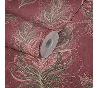 Livingwalls Mata Hari 380093 Papier peint intissé avec plumes Marron/rose/rouge Effet scintillant