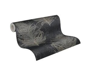 Livingwalls Mata Hari 380094 Papier peint intissé avec plumes Gris/noir Effet scintillant
