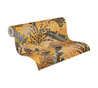 Livingwalls Papel pintado - Papel floral en amarillo, marrón y azul - Papel para diferentes habitaciones - Papel de pared de 10,05 m x 0,53 m