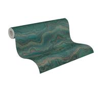 Livingwalls Papier peint 396593 aspect marbre - papier peint design marbre en vert foncé, bleu, bronze - papier peint mural avec effet brillant - 10,05m x 0,53m - Fabriqué en Allemagne