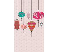 Livingwalls Papier peint Asiatique Lampingjongs Rose Turquoise 382481 Traditionnel Japonais Chinois Papier Peint Non tissé 1,59x2,80m