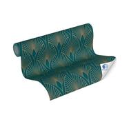 Livingwalls papier peint DESIGNDROP - papier peint intissé préencollé Art déco en bleu, vert, or - 10,05m x 0,53m - papier peint design classique avec effet 3D - 784931