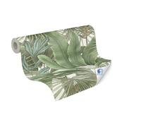 Livingwalls Papier peint DESIGNDROP - papier peint intissé préencollé aspect jungle en vert, blanc - 10,05m x 0,53m - papier peint floral avec feuilles de palmier - 784511