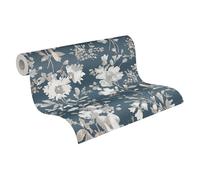 Livingwalls papier peint intissé à motif floral bleu, métallisé, blanc et gris - papier peint floral romantique 10,05 m x 0,53 m de COSMOPOLITAN - 790615