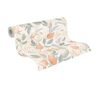 Livingwalls papier peint intissé à motifs de fleurs et de feuilles crème, orange et vert - papier peint floral 10,05 m x 0,53 m de COSMOPOLITAN - 790624