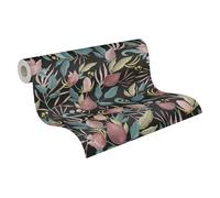 Livingwalls papier peint intissé à motifs de fleurs et de feuilles noir, bleu, rose, jaune et vert - papier peint floral 10,05 m x 0,53 m de COSMOPOLITAN - 790622