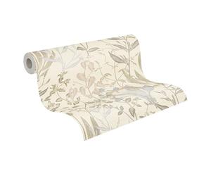 livingwalls papier peint intissé avec motif d’herbes en crème, gris, vert, bleu - papier peint design aspect naturel 10,05 m x 0,53 m - 790091