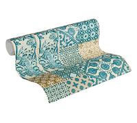 livingwalls papier peint intissé effet carreaux mosaïque en bleu, marron, vert - papier peint à motif style maritime 10,05 m x 0,53 m Made in Germany - 369233