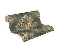 Livingwalls Papier peint intissé - Papier peint baroque en vert et or - Tapisserie papier peint pour différents espaces - Papier peint adhésif en 10,05 m x 0,53 m