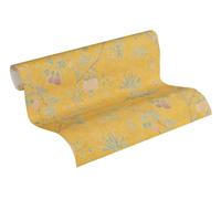 Livingwalls Papier peint intissé - Tapisserie papier peint florale en jaune et vert - Papier peint pour différentes pièces - Papier peint mural de 10,05 m x 0,53 m