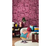 Livingwalls papier peint panoramique intissé à motif de feuilles de palmier en rouge, noir, rose - papier peint panoramique mural floral 8,80 m x 0,53 m collection COSMOPOLITAN - 791458