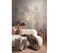 Livingwalls papier peint panoramique intissé à motif de forêt en beige, bleu, jaune - papier peint panoramique mural vintage 8,80 m x 0,53 m collection COSMOPOLITAN - 791447