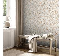 Livingwalls Premium Wall 2 389623 Papier peint intissé Motif feuilles Blanc orange 10,05 m x 0,53 m Fabriqué en Allemagne