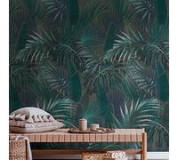 Livingwalls Travel Styles Papier peint non tissé Motif feuille de palmier Bleu et bleu Papier peint mural tropical pour différentes pièces 1,59 m x 2,80 m