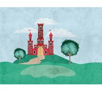 Livingwalls WTD 382991 Papier peint photo intissé pour chambre d'enfant Motif château Vert et bleu 3,71 x 2,80 m