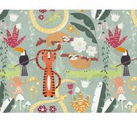 Livingwalls WTD 383031 Papier peint intissé pour chambre d'enfant Motif animaux de la jungle Multicolore et orange 3,71 x 2,80 m