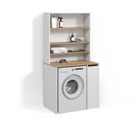 Livinity Armoire Machine à Laver Paolina, Blanc/Artisan, 93.6x88.2cm 2 Parties avec Armoire et étagèreEspace supplémentaire au-Dessus de l'appareil pour Ranger Les détergents et Les Accessoires