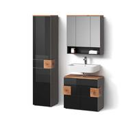 Livinity Ensemble de Meubles de Salle de Bain Tanaro, Anthracite, 3 pièces, avec Armoire Haute