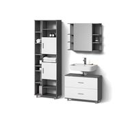 Livinity Ensemble de Meubles de Salle de Bains Eisak, Anthracite, 3 pièces, avec Armoire Haute