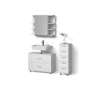 Livinity Ensemble Meubles Bain Eisak, Blanc, 3 pièces, avec Armoire Centrale