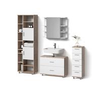 Livinity Ensemble Meubles Bain Eisak, Blanc/Sonoma, 4 pièces, avec Armoire Haute