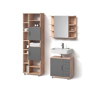 Livinity Ensemble Meubles Bain Eisak, Chêne, 3 pièces, avec Armoire Haute