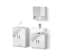 Livinity Ensemble Meubles Bain Ronco, Blanc Brillant avec Inserts, 3 pièces, avec Armoire Basse 60 cm