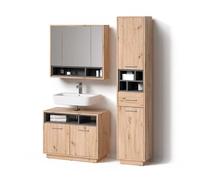 Livinity Ensemble Meubles Bain Temo, Chêne Artisan, 3 pièces, avec Armoire Haute