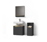 Livinity Ensemble Meubles Bain Timavo, Anthracite, 3 pièces, avec Armoire de Milieu