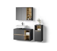 Livinity Ensemble Meubles Bain Vomano, Anthracite, 3 pièces, avec Armoire Centrale