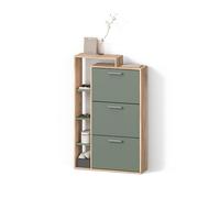 Livinity Meuble à chaussures Ortello, Force d'or Chêne/Vert, 80x128.3cm avec 3 compartiments