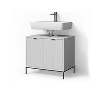 Livinity Meuble sous-lavabo ATERNO, Blanc, 70x63cm | 2 Portes · 2 compartiments · Découpe pour siphon · Intérieur spacieux · Rangement bien organisé