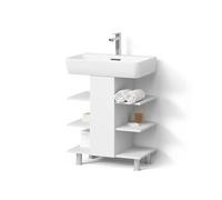 Livinity Meuble sous-lavabo Fucino, Blanc, 60x70cm | 6 compartiments · Découpe pour siphon · Rangement ouvert · Tout à portée de main · Pour accessoires de salle de bains