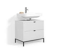 Livinity Meuble sous vasque simple "Aterno", Blanc 70 x 63 cm | 2 Tiroirs · Découpe pour siphon · Pour accessoires de salle de bains · Forme peu encombrante · Rangement bien organisé