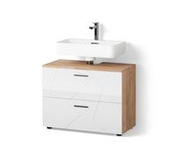 Livinity Meuble sous Vasque Simple Ronco, Blanc Haute Brillance/Chêne doré 80 x 58.6 cm