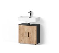Livinity Meuble sous Vasque Simple Ronco, Chêne doré/Anthracite, 60x59cm | 2 Portes · 2 compartiments · Découpe pour siphon · Intérieur spacieux · Rangement bien organisé