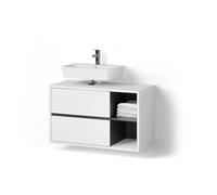 Livinity Meuble sous Vasque Simple Vomano, Blanc, 100x60cm | 2 Tiroirs · Mural · Découpe pour siphon · Pour produits de soin & accessoires de salle de bains · Rangement généreux