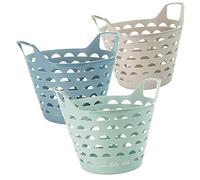 Livinja Lot de 3 paniers à linge Flexi, flexibles et robustes, avec poignées, multicolores, idéal pour le transport et le rangement du linge, en plastique durable avec trous d'aération