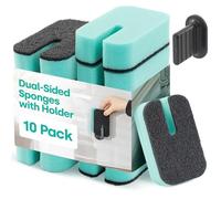 LIVIVO Dish Buddy Lot de 10 éponges Double Face Anti-Rayures avec Support, réutilisables pour la Vaisselle, la Salle de Bain, l'évier, Les Plans de Travail, Non abrasives et durables
