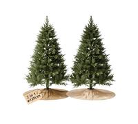 LIVLIG Jupe de Sapin Ø120 cm en Coton Beige/Brun - Tapis Rond réversible 2-en-1 avec Bord doré, Base décorative pour Pied de Sapin de Noël