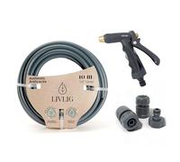 LIVLIG Kit Arrosage Complet 10m Anthracite - Tuyau d'Arrosage 10m 1/2 Pouce + Pistolet d'Arrosage & Accessoires (Raccord Robinet 3/4", Raccord Rapide, Arrêt d'Eau 1/2") - Made in Europe