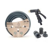 LIVLIG Kit Arrosage Complet 20m Anthracite - Tuyau d'Arrosage 20m 1/2 Pouce + Pistolet d'Arrosage & Accessoires (Raccord Robinet 3/4", Raccord Rapide, Arrêt d'Eau 1/2") - Made in Europe