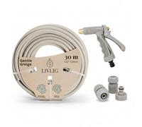 LIVLIG Kit Arrosage Complet 30m Greige - Tuyau d'Arrosage 30m 1/2 Pouce + Pistolet d'Arrosage & Accessoires (Raccord Robinet 3/4", Raccord Rapide, Arrêt d'Eau 1/2") - Made in Europe