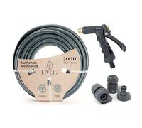 LIVLIG Kit Arrosage Complet 50m Anthracite - Tuyau d'Arrosage 50m 1/2 Pouce + Pistolet d'Arrosage & Accessoires (Raccord Robinet 3/4", Raccord Rapide, Arrêt d'Eau 1/2") - Made in Europe