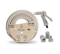 LIVLIG Kit Arrosage Complet 50m Greige - Tuyau d'Arrosage 50m 1/2 Pouce + Pistolet d'Arrosage & Accessoires (Raccord Robinet 3/4", Raccord Rapide, Arrêt d'Eau 1/2") - Made in Europe