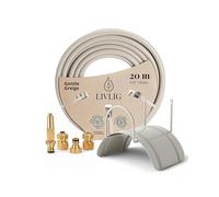 LIVLIG Kit complet d'arrosage de jardin de 20 m avec tuyau d'arrosage de 1/2", support mural en acier et pulvérisateur de jardin en laiton, kit de tuyau avec raccords, longueur 20 m