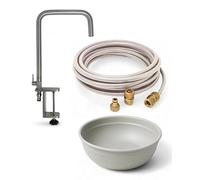 LIVLIG Kit de cuisine d'extérieur - Robinet d'eau froide en acier inoxydable - Tuyau d'eau potable et cuvette en Greige - Pour jardin, camping et cuisine extérieure