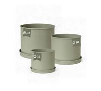 LIVLIG Lot de 3 pots de fleurs avec soucoupe - En métal galvanisé - Diamètre : 25 cm, Ø 31 cm et Ø 40 cm - Idéal pour l'intérieur et l'extérieur - Vert